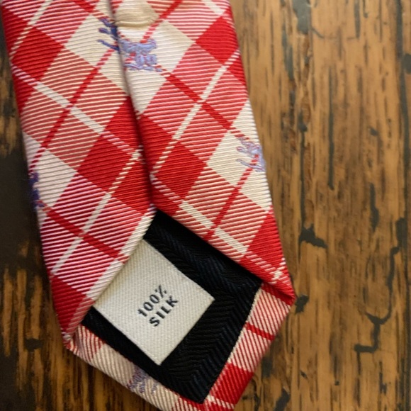 Burberry Red Plaid Embroidered Logo 100% Silk Tie made in italy - Picture 5 of 6